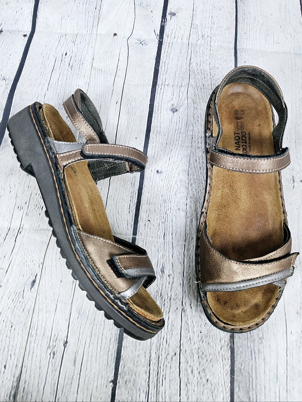 NAOT | metallic leather strappy open toe comfort sandals